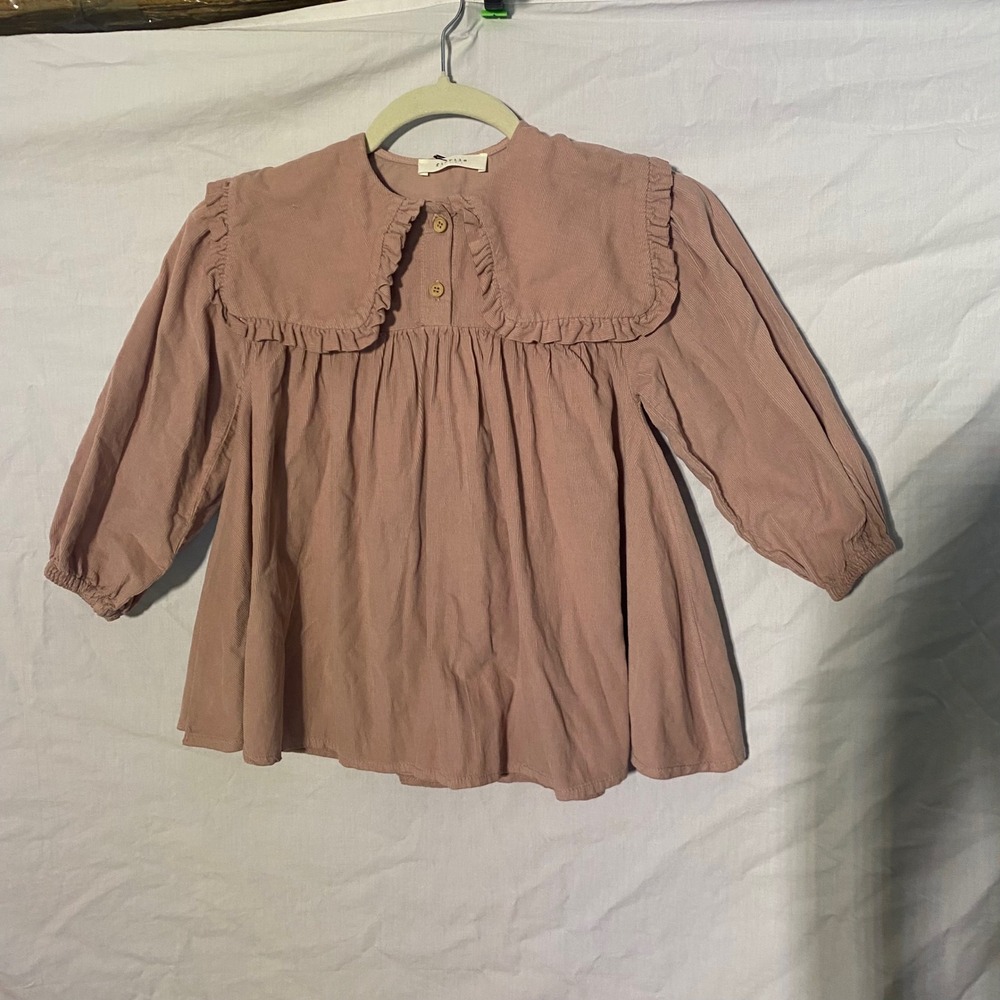 Fiorile Italy Kids Rosa Corduroy Ruffle Collar Babydoll Blouse Top 24M 2‎ Anni